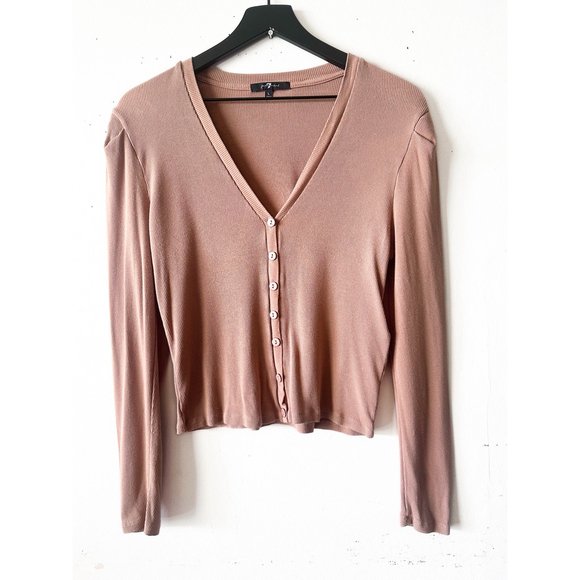 7 For All Mankind Sweaters - 7 For All Mankind Brown Long Sleeve Ribbed Cardigan Sweater Women's Size L